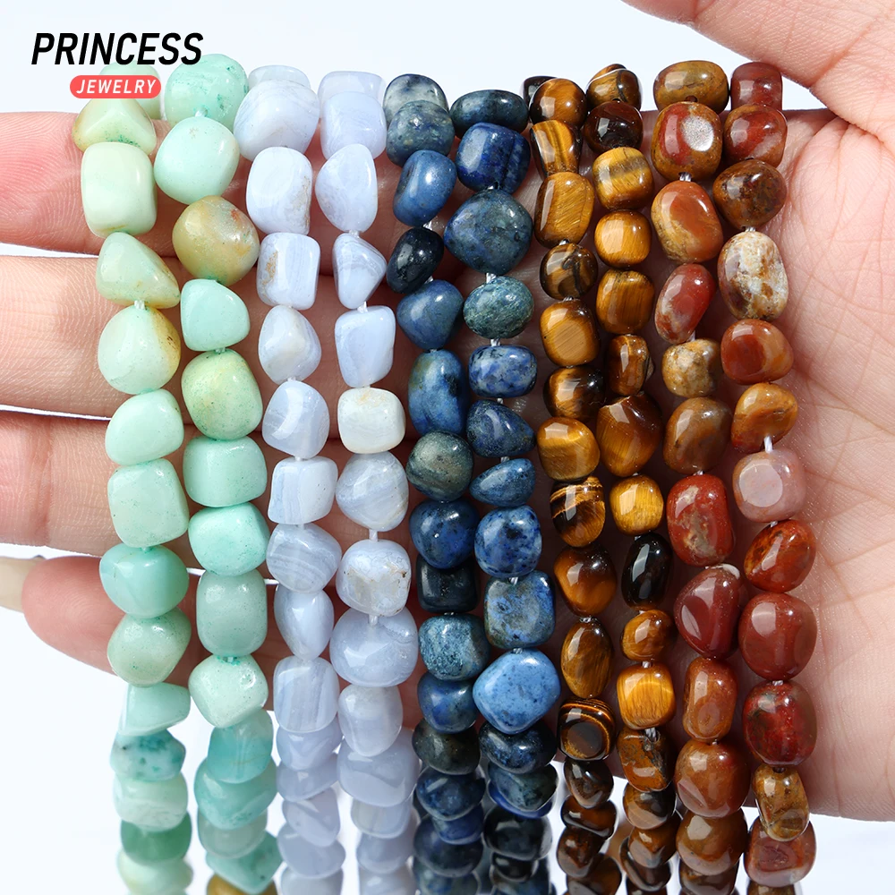 A+ Natural 6-8mm Gravel Beads Tiger Eye Amazonite Agate Sodalite Dumortierite Loose Gemstone Beads for Jewelry Making DIY 2