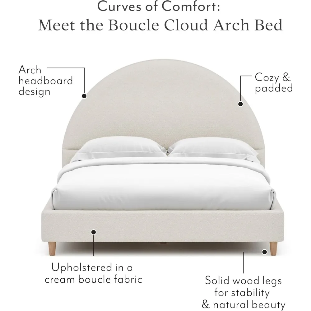 Cloud Bed Frame with Arch Shaped Headboard, Upholstered in Soft Fabric, Platform Beds Frames with Solid Wood Legs, Bed Frame 4