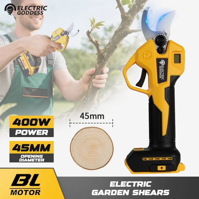 전기 여신 브러시리스 45mm 전기 가지치기 가위 Dewalt 20V 배터리 무선 과일 나무 분재 전기 가위