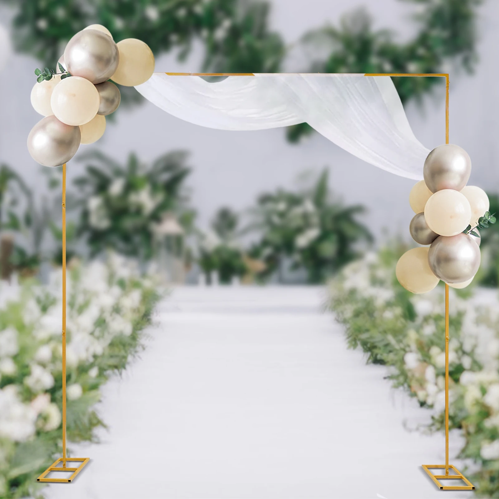 3*3m Gold Wedding Arch Backdrop Stand Square Wedding Arch Stand with Bases for Weddings Quinceaneras Party Event Decor (Gold)
