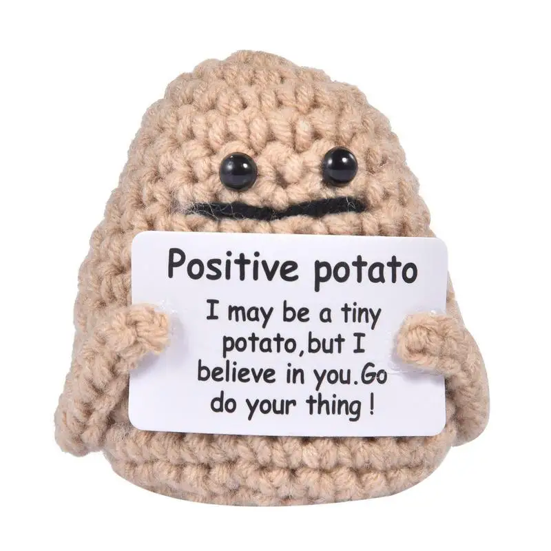 New Handmade Positive Potato Cute Wool Knitting Doll with Card Home Decor Ornament Funny Potatos Room Decorations Christams Gift