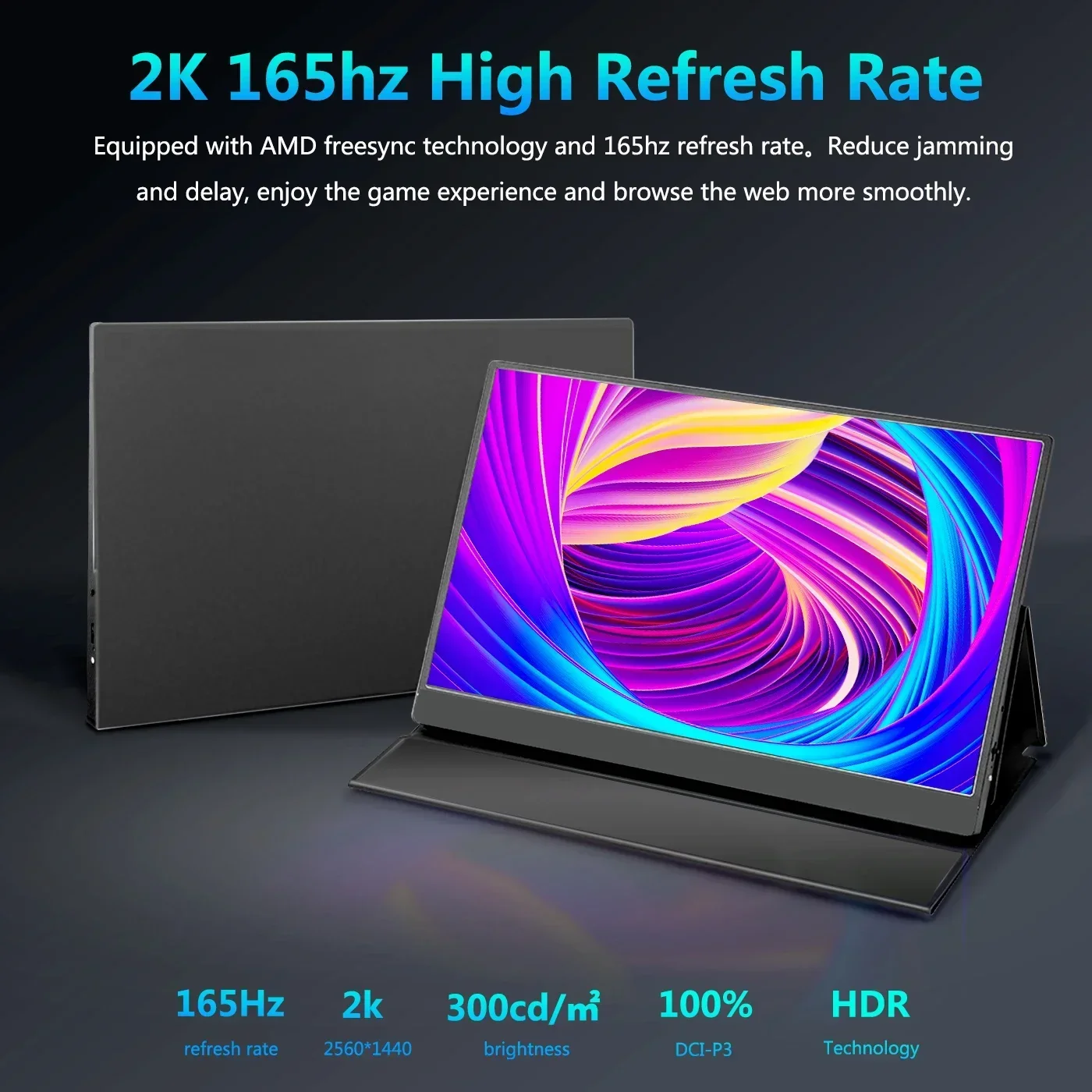 ޴  IPS HDR Freesync  Ŀ ̹ ÷, ǻ Ʈ Xbox PS4/5 ġ, 165Hz, 15.6 ġ, 2K, 2560*1440