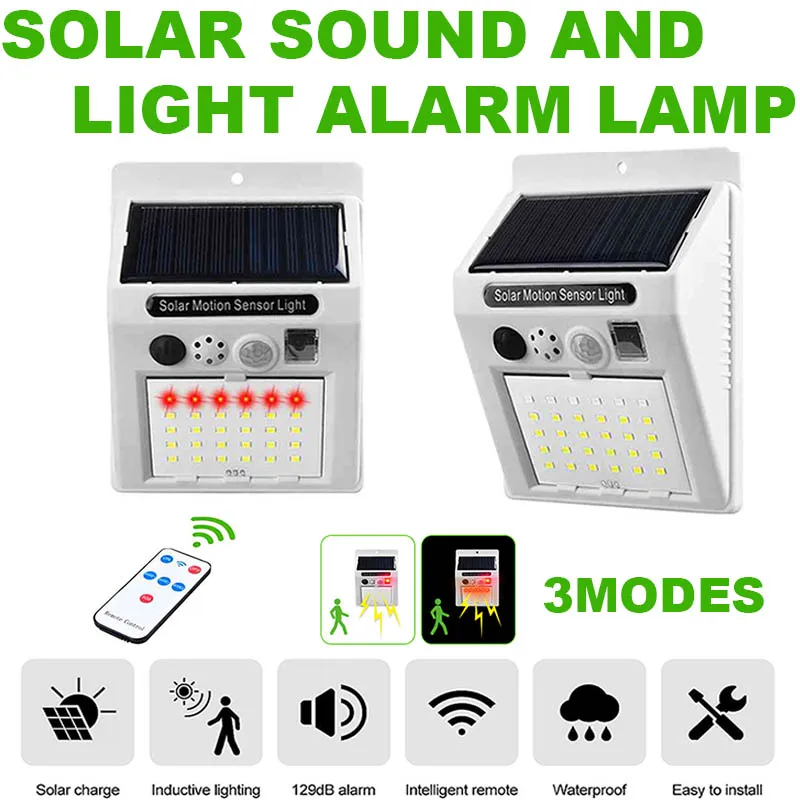 Solar Alarm with Motion Detector Outdoor Farm Anti-Theft 3 Modes To Switch Security Solar Lamp for Farm Barn Villa Yard Garden