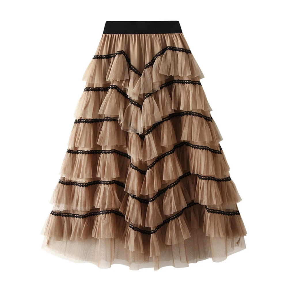 

Autumn Multi Layer Cake Skirts Tiered Tutu Tulle Long Skirts Women High Waist Pleated Skirt Female Jupe Falda Longue VD3276