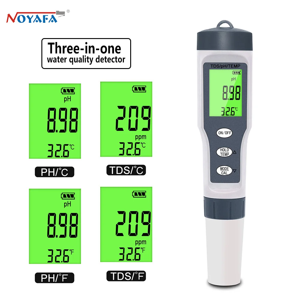 NOYAFAEZ-9901 High Quality PH Meter 3 in1 TDS/Temp Water Quality Tester Pen Conductivity Detector Monitor Purity Measure Tool