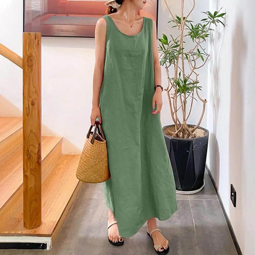 

Women Dress Simple Style Sundress Elegant Maxi Dress for Women O Neck A-line Loose Fit Ankle Length Summer Dress Wear Homewear