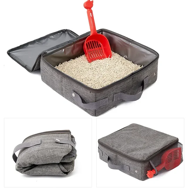 Foldable Cat Travel Litter Box with Lid Foldable Cat Litter Box with Zipper Lid Waterproof Oxford Cloth PP Board Portable ZD01 4