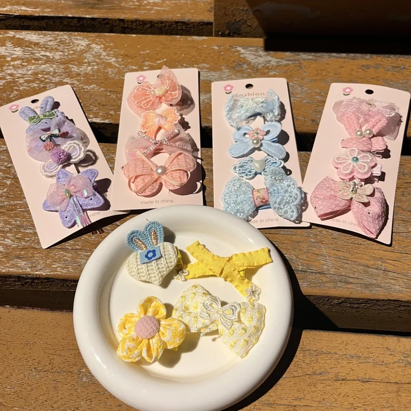 4Pcs 어린이를위한 귀여운 나비 꽃 헤어 클립 소녀 메쉬 보우 머리핀 바레트 머리 장식  헤어 액세서리