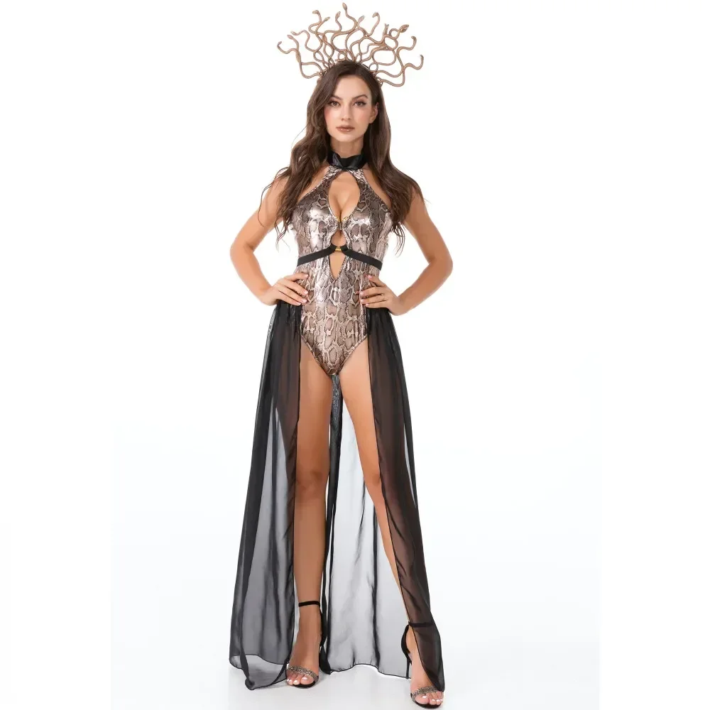 

Cosplay Ancient Greek Myth Medusa Snake Print Siamese Costume Halloween Costumes Adult Women Snake Siren Witch Clothes