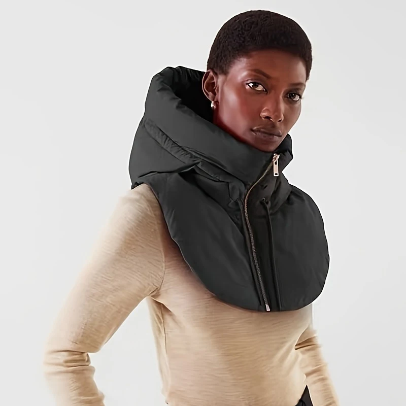 Winter Ultralight Down Hooded Hats For Women And Men Removable Neck Cover Scarf Balaclava Hat Zippper Turtleneck Short Tank Top