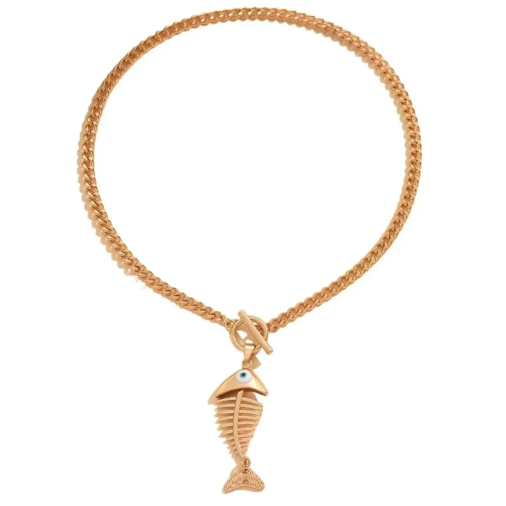 Y2K Punk Gold Color Fish Bone Pendant Chunky Chain Necklace for Women Men Fashion Vacation Choker Collarbone Chain Jewelry Gifts