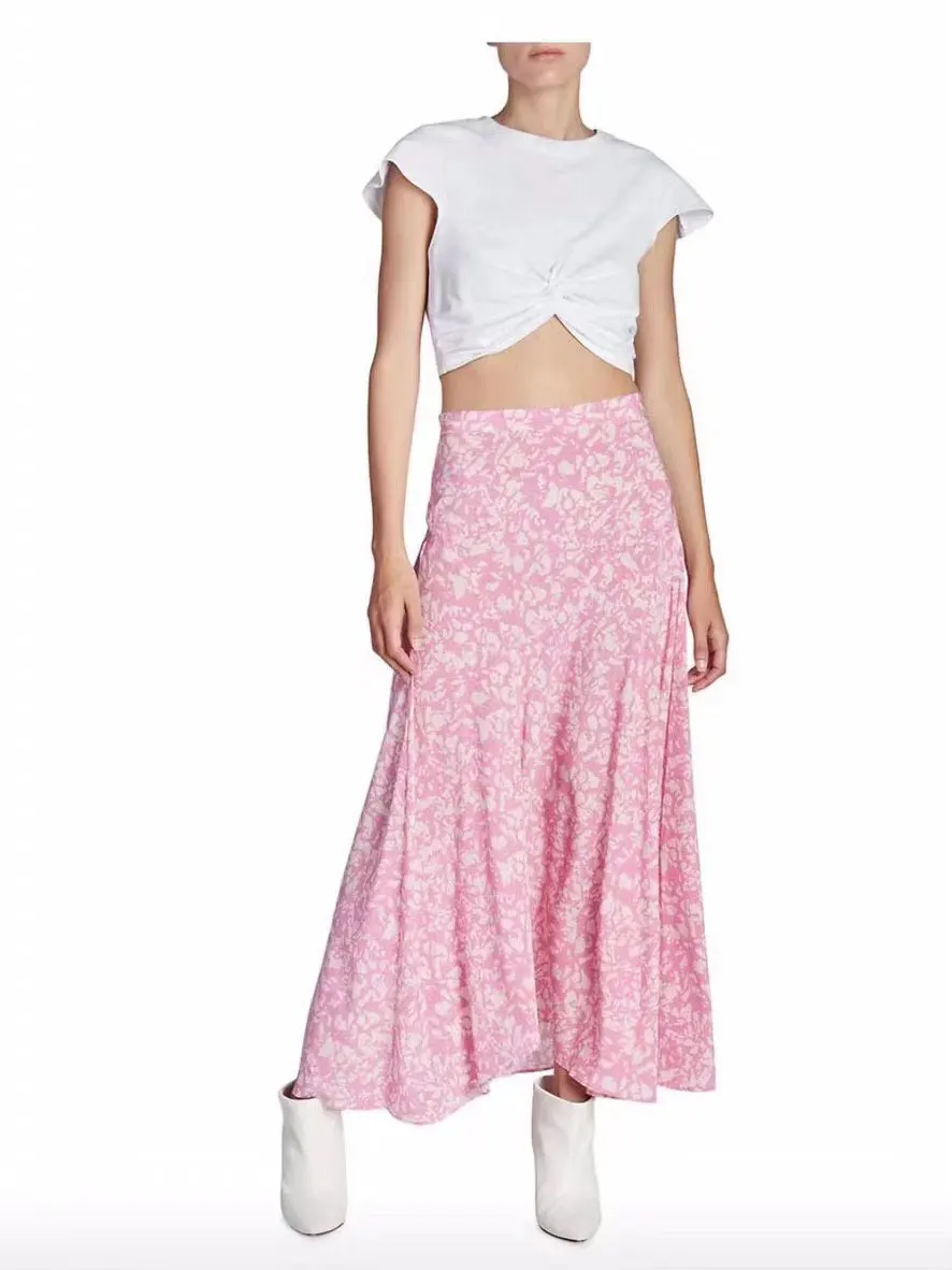 

2023 Ladies Floral Print Asymmetrical Midi Skirt Women