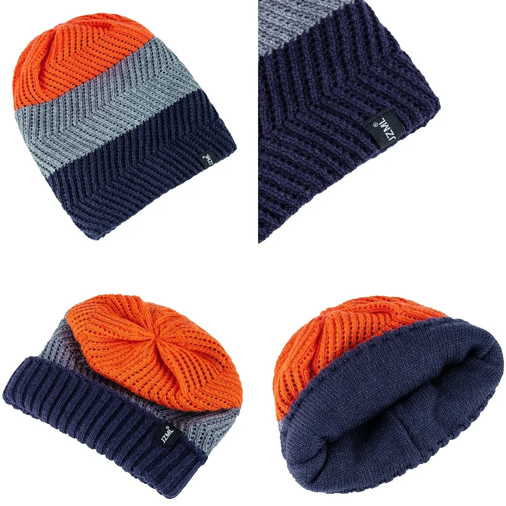 Hot Sale Unisex JZML Letter Label Decor Beanie Hat Casual Colorful Stripes Winter Knitted Hat Daily Life Outdoor Ski Sports Cap