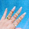 MIGGA Mix Design Multicolor Cubic Zircon Heart Flower Ring Opening Gold Color Plated Copper Women Jewelry 3