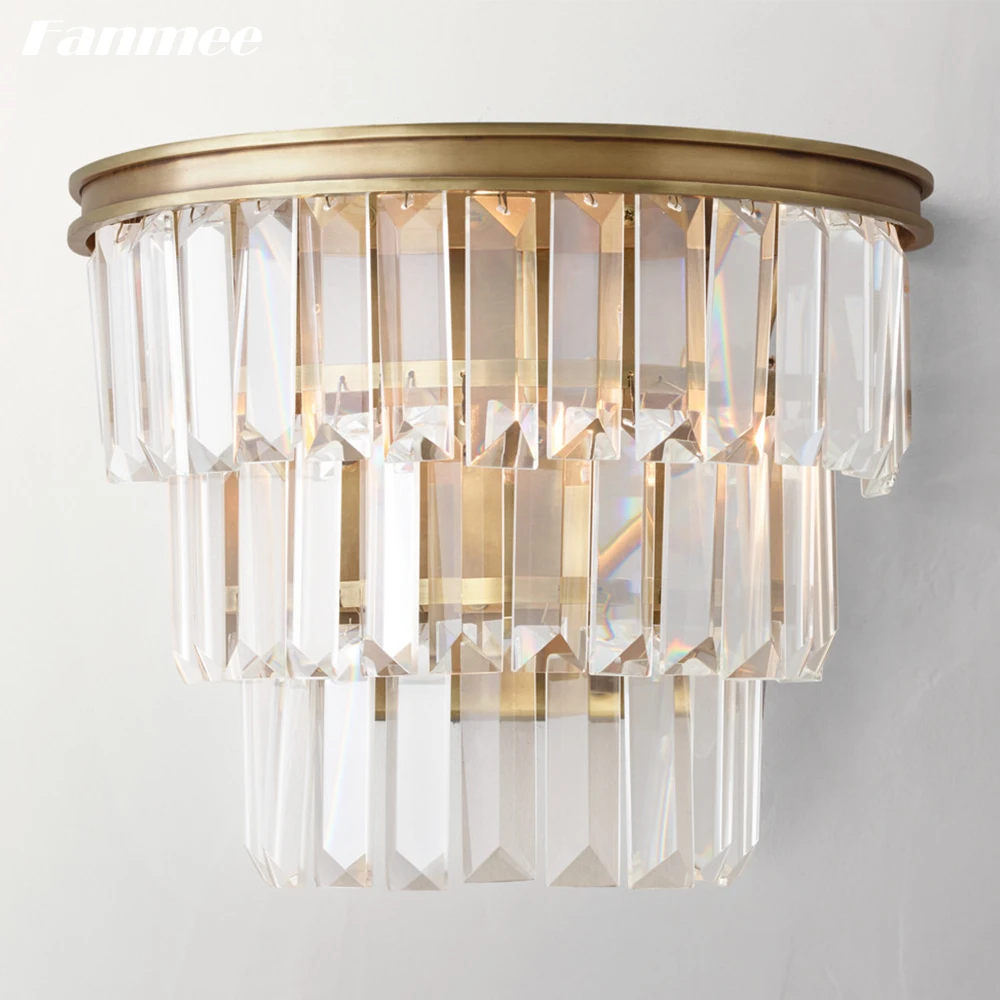 

Indoor Wall Lamp for Living Room Brass Modern Alaine Sconce Three Tiers Clear Crystal Wall Light Bedroom Corridor Cristal Lamps