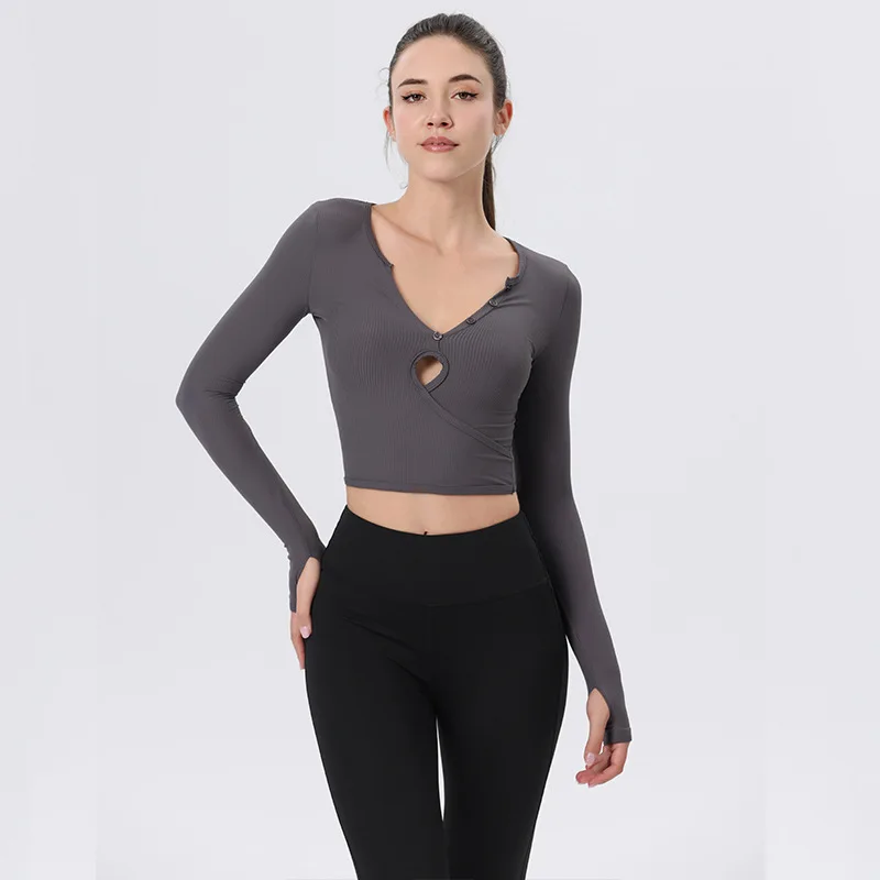New Yoga Clothing Top Women's Long-sleeved Sports Badminton Loose Running Fitness Pilates Training