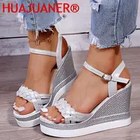 Women Summer Wedge Heel Sandals Platform Sandals Strap Open Toe Chunky Bottom Casual Shoes 2026 Gold Silver Pink Sandals 10cm - Image 2