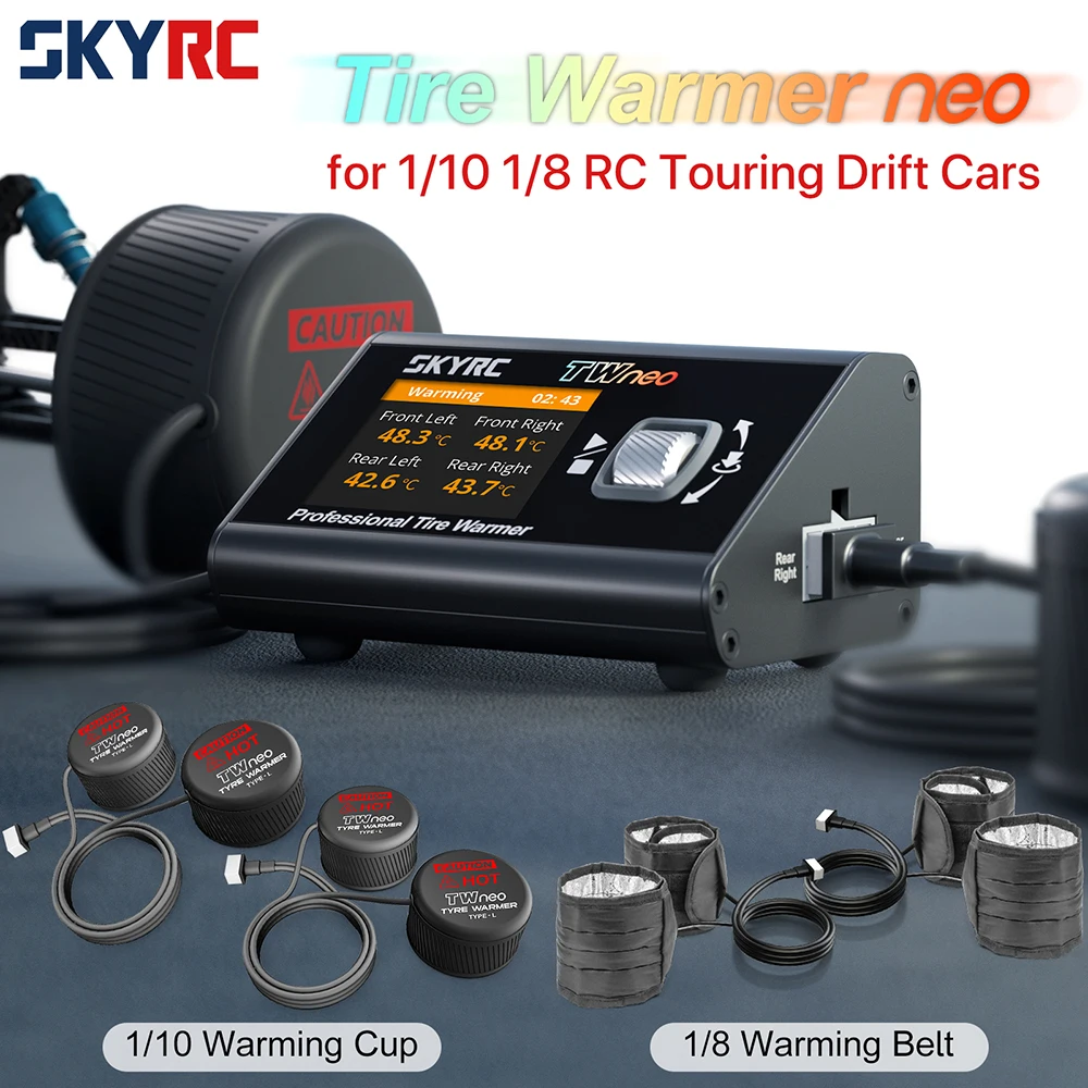 SkyRC TWneo RC Reifenwärmer Heizgerät 20–80 ℃ Unabhängige 4-Rad-Temperaturregelung mit APP-Steuerung für 1/8 & 1/10 RC Straßenrennwagen