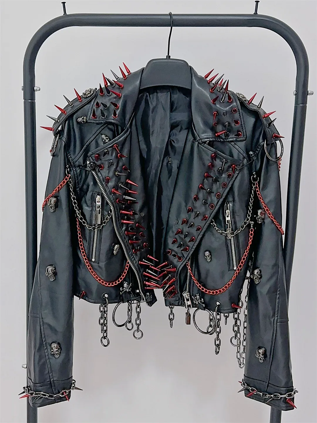 Women's Y2K Rivet Chain PU Leather Jacket