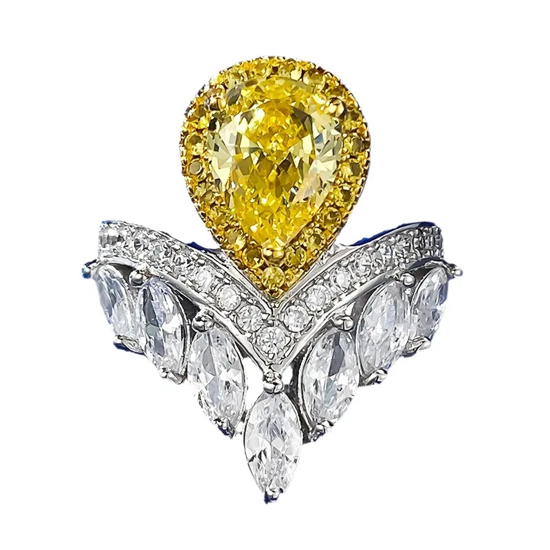 

2023 роскошный дизайн кольцо в форме короны 4 карата Капля воды 7*10 Высокоуглеродистый бриллиант s925 Серебряное женское кольцо