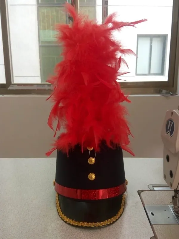 Unisex Army Performance Top Hats With Feather Festival Party Headwear Military Drum Cap Carnival Singer Dancer Accessories