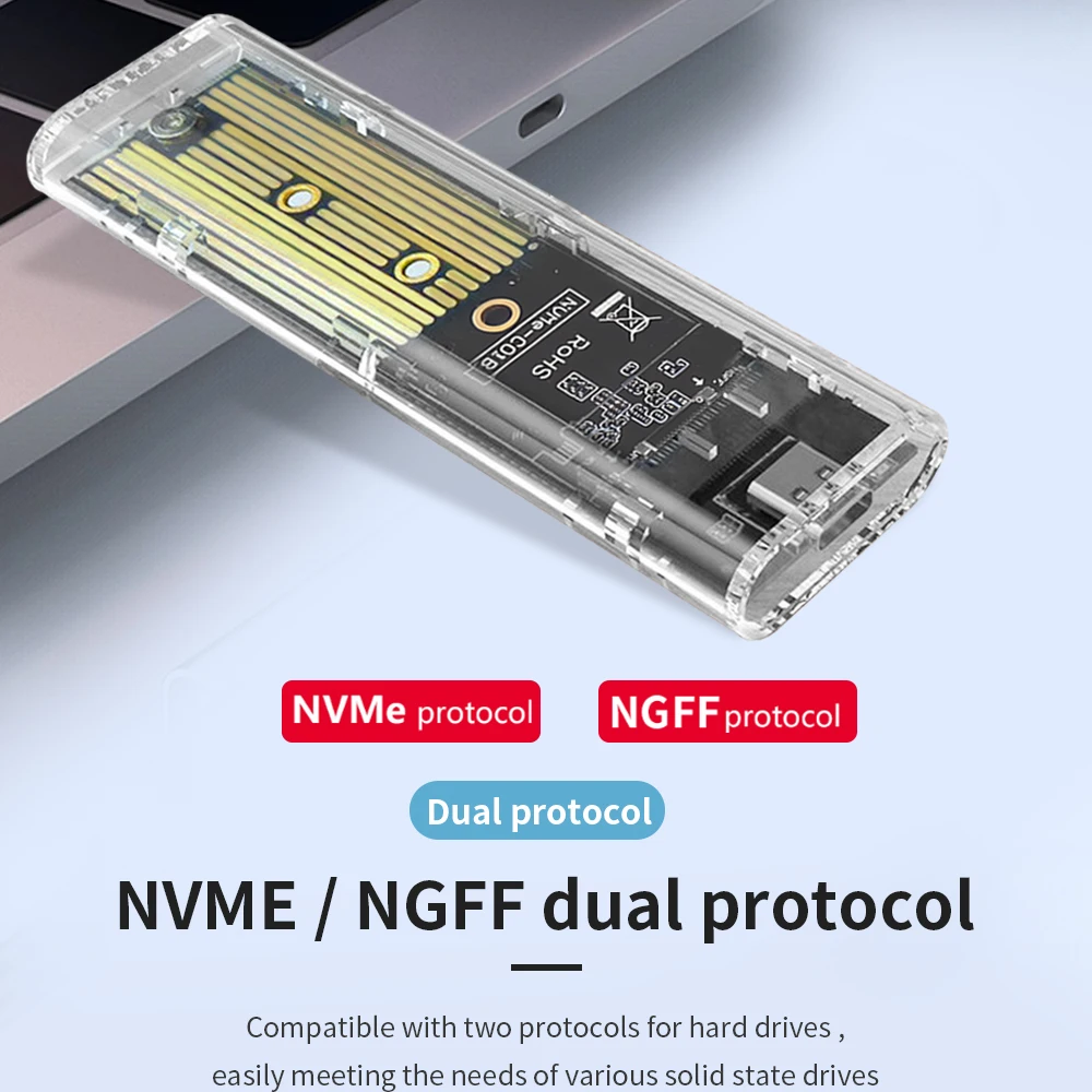 TISHRIC SSD NVME M2 케이스 NGFF 인클로저 M.2 듀얼 프로토콜-USB3.1 유형 C 하드 드라이브 인클로저 2230/2242/2260/2280용 10Gbps