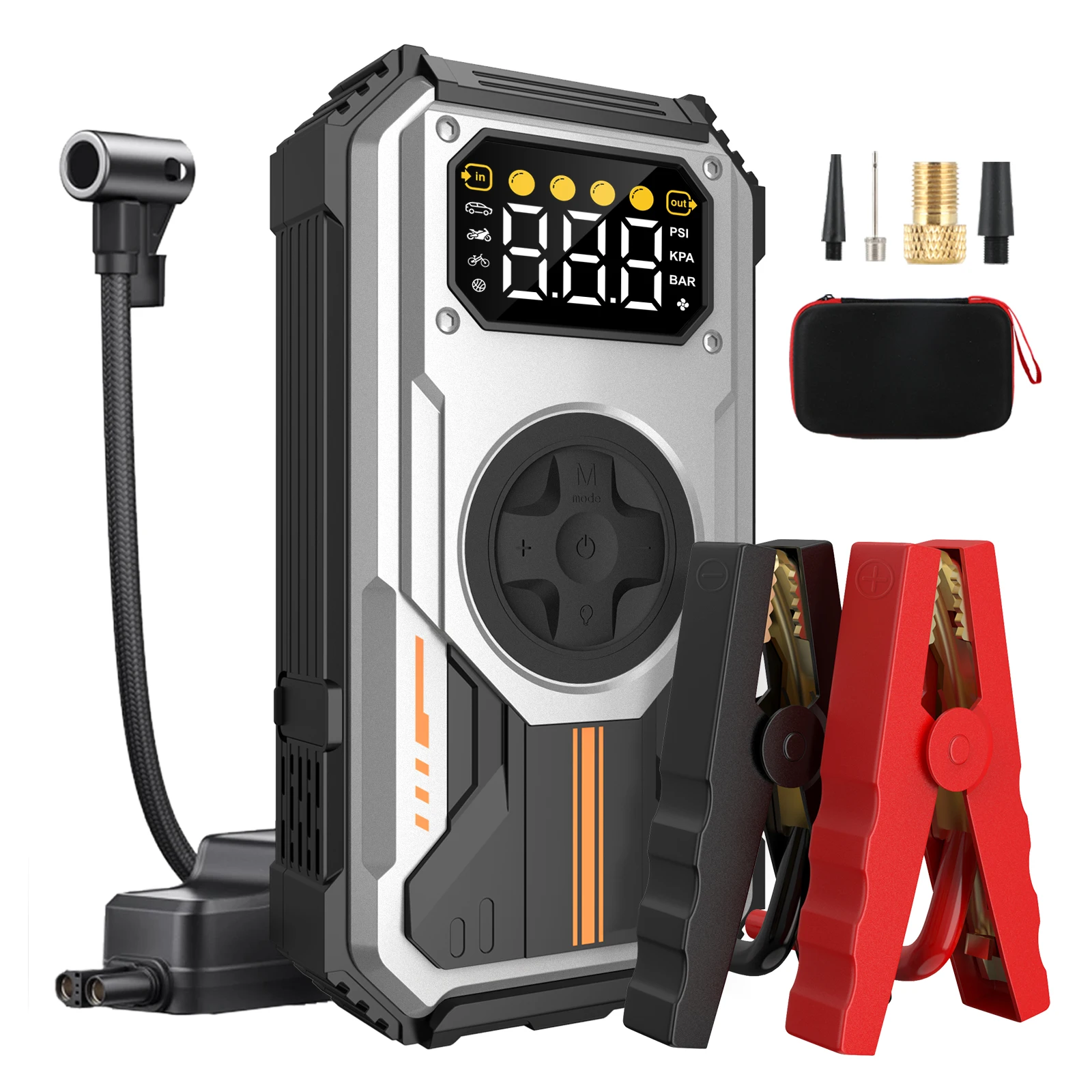 Eigotrav PD-270 Démarreur de Voiture 5-en-1 6000A avec Compresseur d'Air 150 PSI, Chargeur de Voiture et Batterie Externe 12000mAh 1