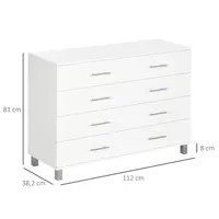 Комод Homcom с 4 ящиками для спальни и ножками Комод в современном стиле для входа в гостиную 112X38,2X81 см Белый — изображение 3