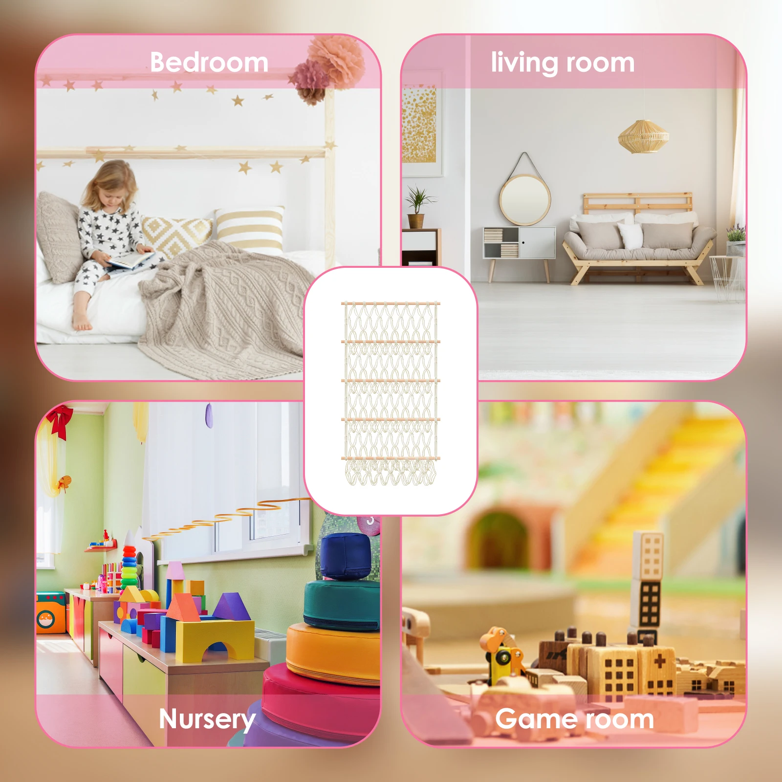 4-Layer Stuffed Toy Storage Hammock Net Large Capacity Stuffed Animal Storage Boho Hanging Toy Organizer for Playroom Bedroom