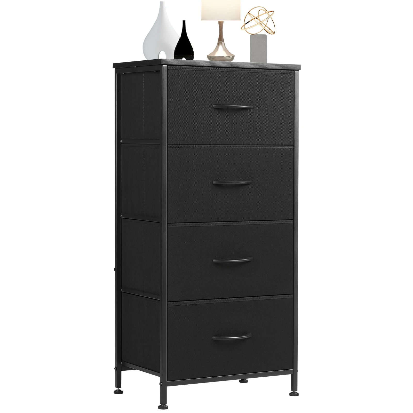 JHK Dresser For Bedroom With 4 Fabric Drawers Nightstand Wardrobe Steel Frame Closet For Clothes Storage Cabinet Of Furniture — black · $60.99