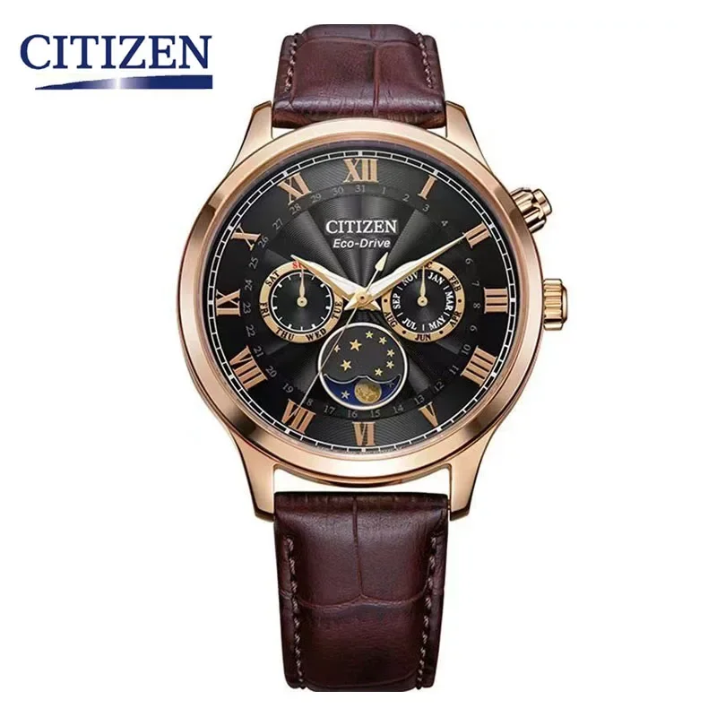 Citizen Watches for Men Quartz Starry Sky Date Moon Phase Multifunctional Business Waterproof Leather Strap Men's Fashion Watch