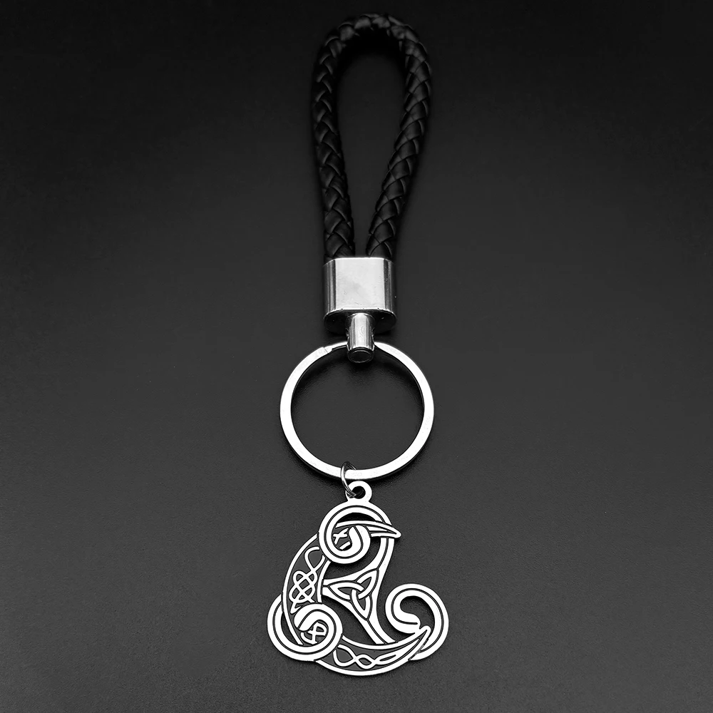 Wikinger Triskele Triskelion Halbmond Schlüsselanhänger Edelstahl Silber Farbe Hexe Keltischer Dreifaltigkeitsknoten Schlüsselanhänger Wicca Schmuck – Detail 11