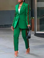 Freeacy 2025 New Women's Casual Blazer Side-striped Green Blazer Coat and High Waist Pants Female Commuter Clothes - Image 6