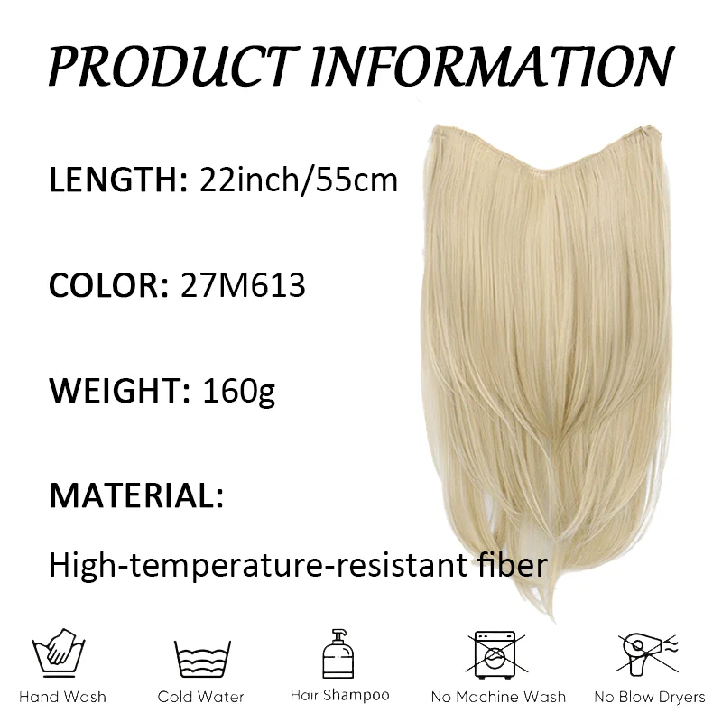 22 inch Synthetic One-Piece Hair Extensions | Inward-Curled Ends | BB Clips Easy Wear, No Damage | Instant Volume & Length
