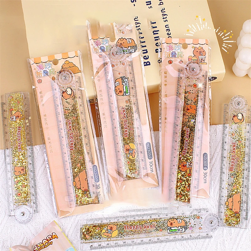 Multi-function Drawing Tools Student Stationery Measuring Tools Cartoon Capybara Measuring Ruler Folding Ruler Drawing