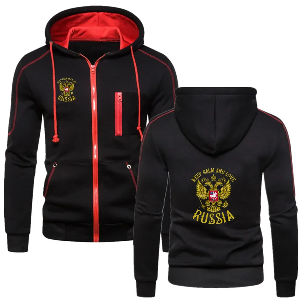 

Russia Badge Gold Eagle Printed Men's Hoodies Fashion Male Outwear Slim Fit Sweatshirt Coats Zipper Hoodies Sportswear Clothing