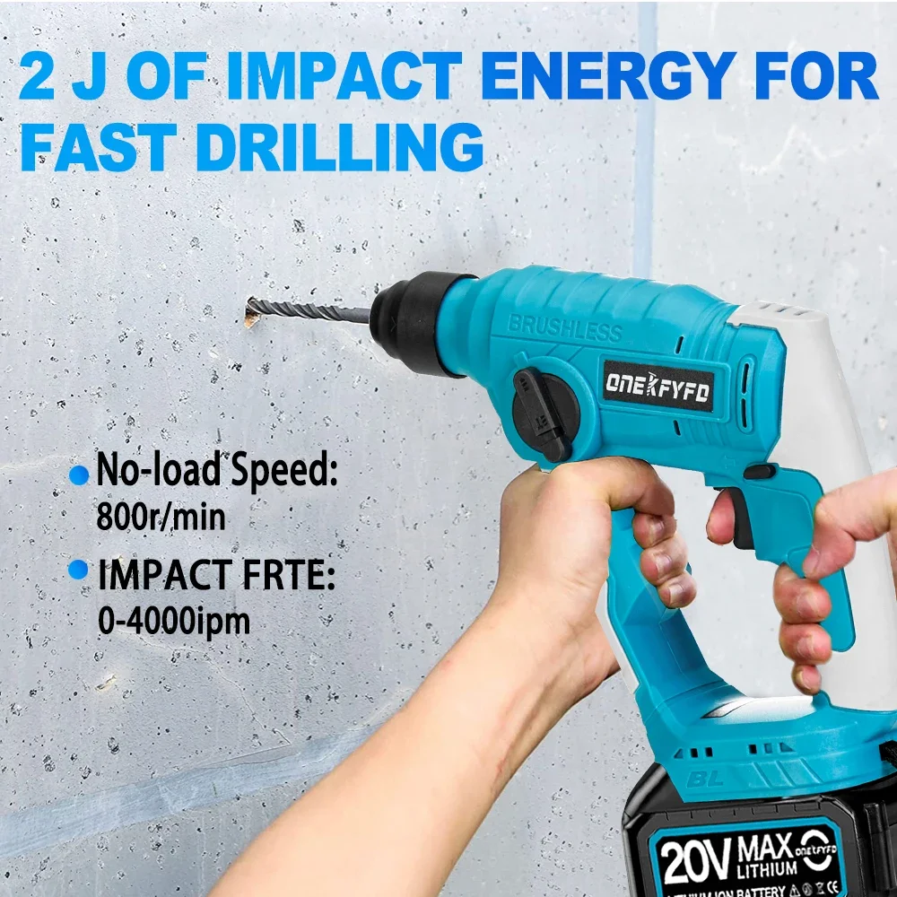 2 in 1 Brushless Electric Hammer Handheld Cordless Drilling Wall Loose Soil Impact Drill Power Tool for Makita 18V Battery 2
