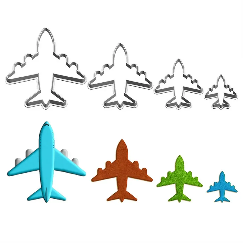 Cartoon Fight Passenger Aircraft Anchor Helicopter Supersonic Plane Plastics Mould Cake Fondant Tool Cookie Sushi Fruit Cutters