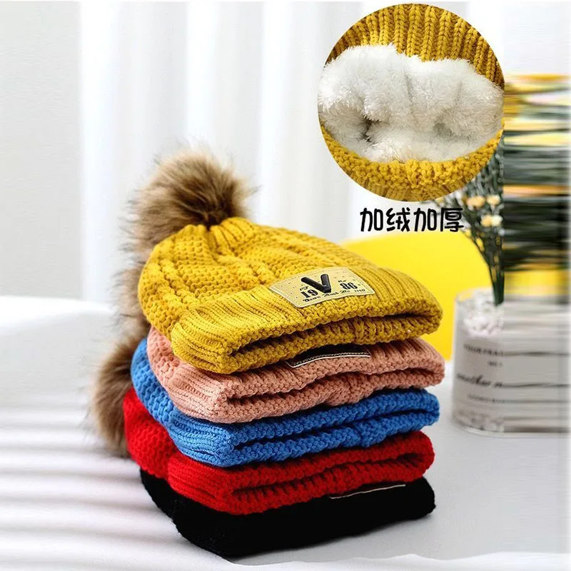 Wool Hat Kids Winter Hat Scarf Set Children's hat and scarf set combination boys and girls lovely thick style autumn winter warm knitting