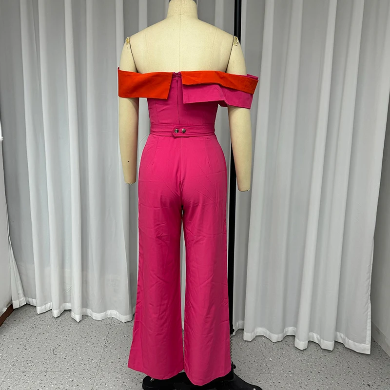 Wefads Jumpsuit Women Elegant Solid Sleeveless Strapless Irregular Nipped Waist Slim Backless Loose Wide Legs Pants With Belt