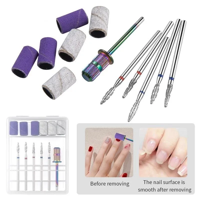

6Pcs Nail Sanding Caps with Nail Drill Bits Set Diamond Spiral Sander Tips Medium Fine Grit for Home and Salon Nail Tools