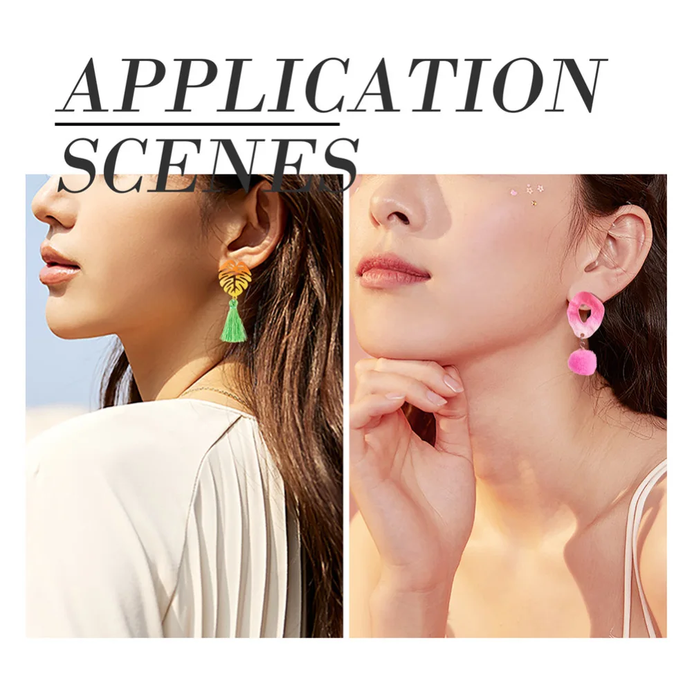 32Pcs Gradient Color Stud Earrings Leaf Teardrop Iron Ear Studs Earring Base Connectors with Ear Nut DIY Drop Earrings Jewellery