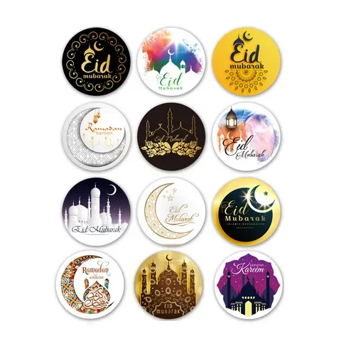 

120pcs Ramadan Eid Mubarak Decorations Paper Candy Dragees Sticker Gift Box Lable Seal Sticker Cake Gift Bags Packaging Decor