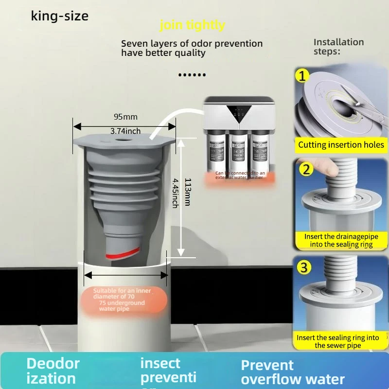 Silicone Bathroom Sewer Seal Ring Kitchen Sink Sewer Pipe Plug Washing Machine Anti-odor Leakage Floor Drain Connector Stopper