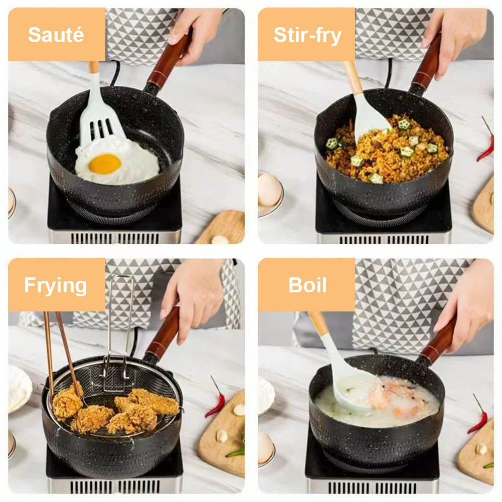 Non-Stick Sauce Pan Soup Pot with Pour Spout Milk Saucepan Wooden Handle Stick Proof Sauce Pan for Noodles Soups Hot Milk