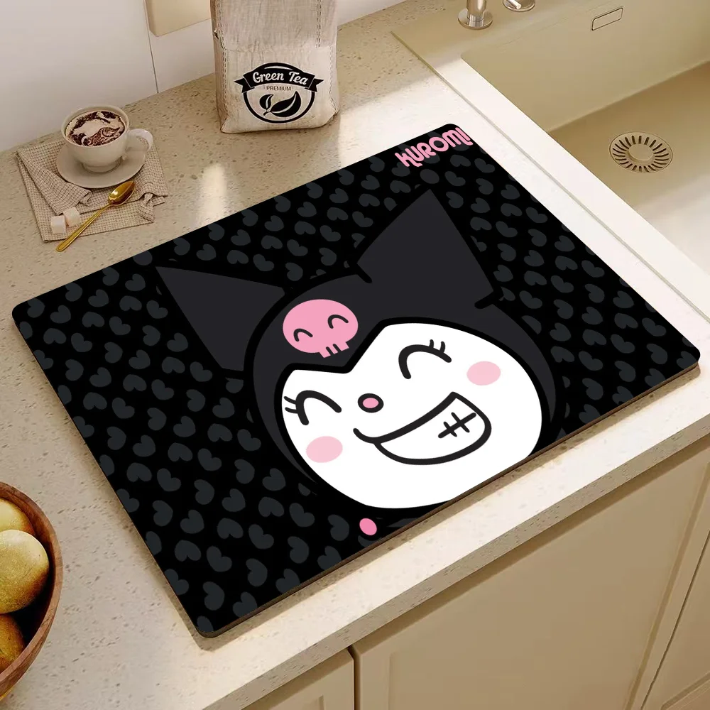 Cartoon K-KuromiS Coffee Tablewear Drain Pad Bathroom Square Absorbing Anti-slip Dry Mat Kitchen Placemat Dishes Cup Pad 3