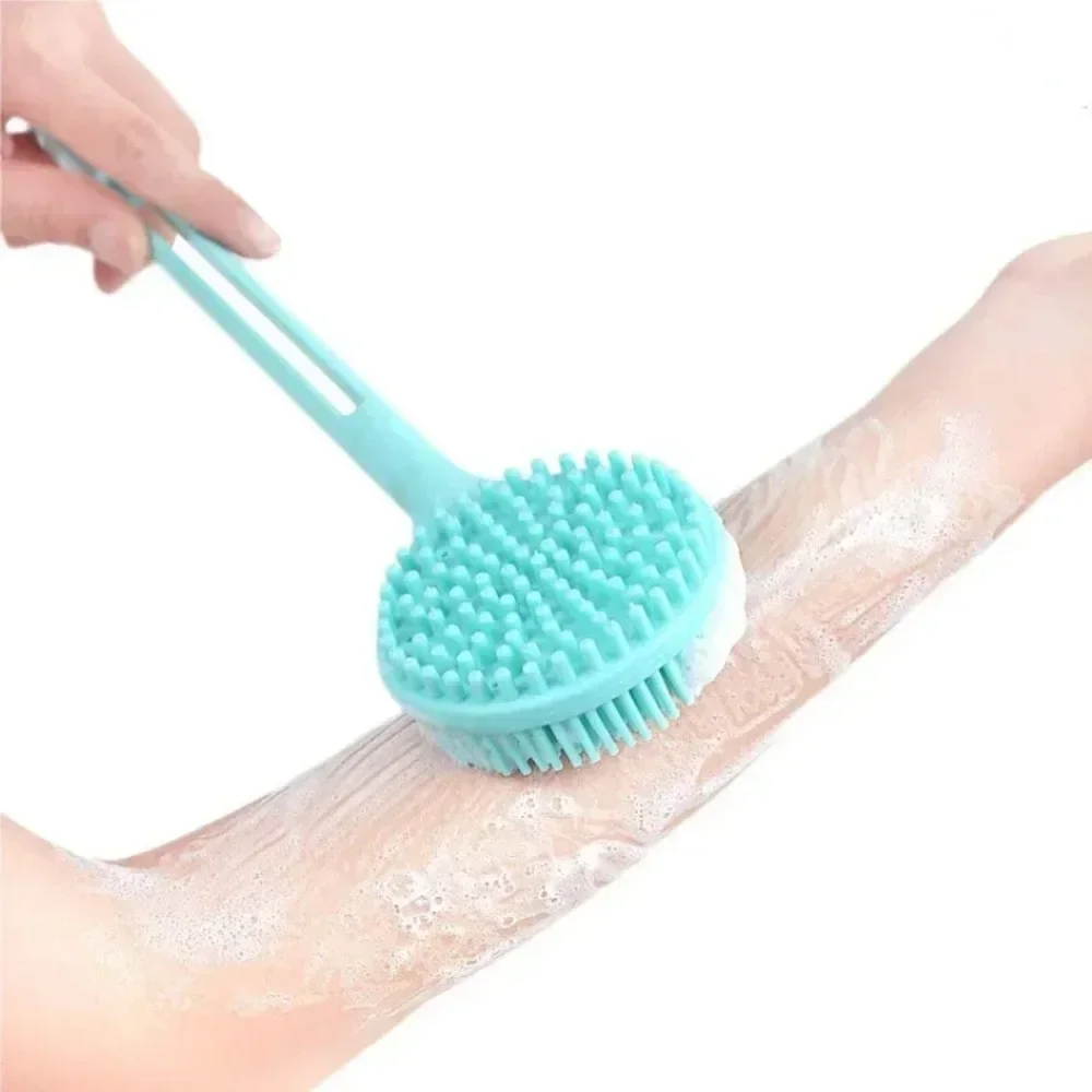 1Pc Silicone Long Handle Bath Brush Double-Sided Shower Exfoliating Brush Body Scrub Back Massage Brushes Bathroom Accessories 3