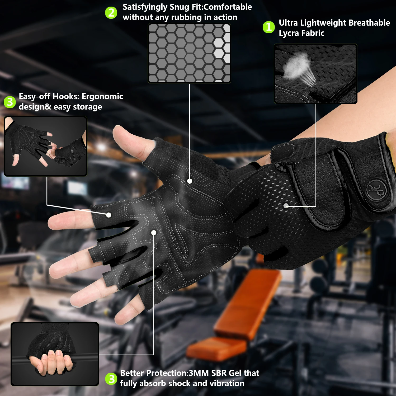 MOREOK Workout Gloves Gym Gloves for Man Women Wrist Guard Sports Dumbbell Riding Non-Slip 3MM Gel Pad Bodybuild Fitness Gloves 3
