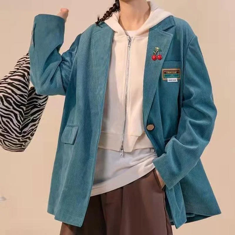

Corduroy Vintage Casual Streetwear Women Blazers Coat Spring 2022 Fashion Tops Jacket Elegant Office Lady America Stylish