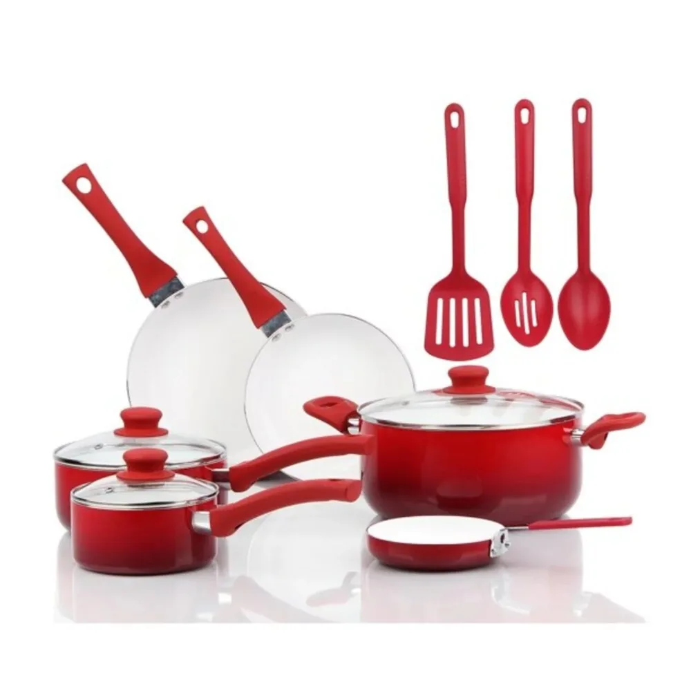 

Non-stick Cooking Pots Sets, Ceramic Cookware Set, Red Ombre Kitchen Utensils, Hand Wash Only, Dining Bar, Free Shipping, 12 Pcs